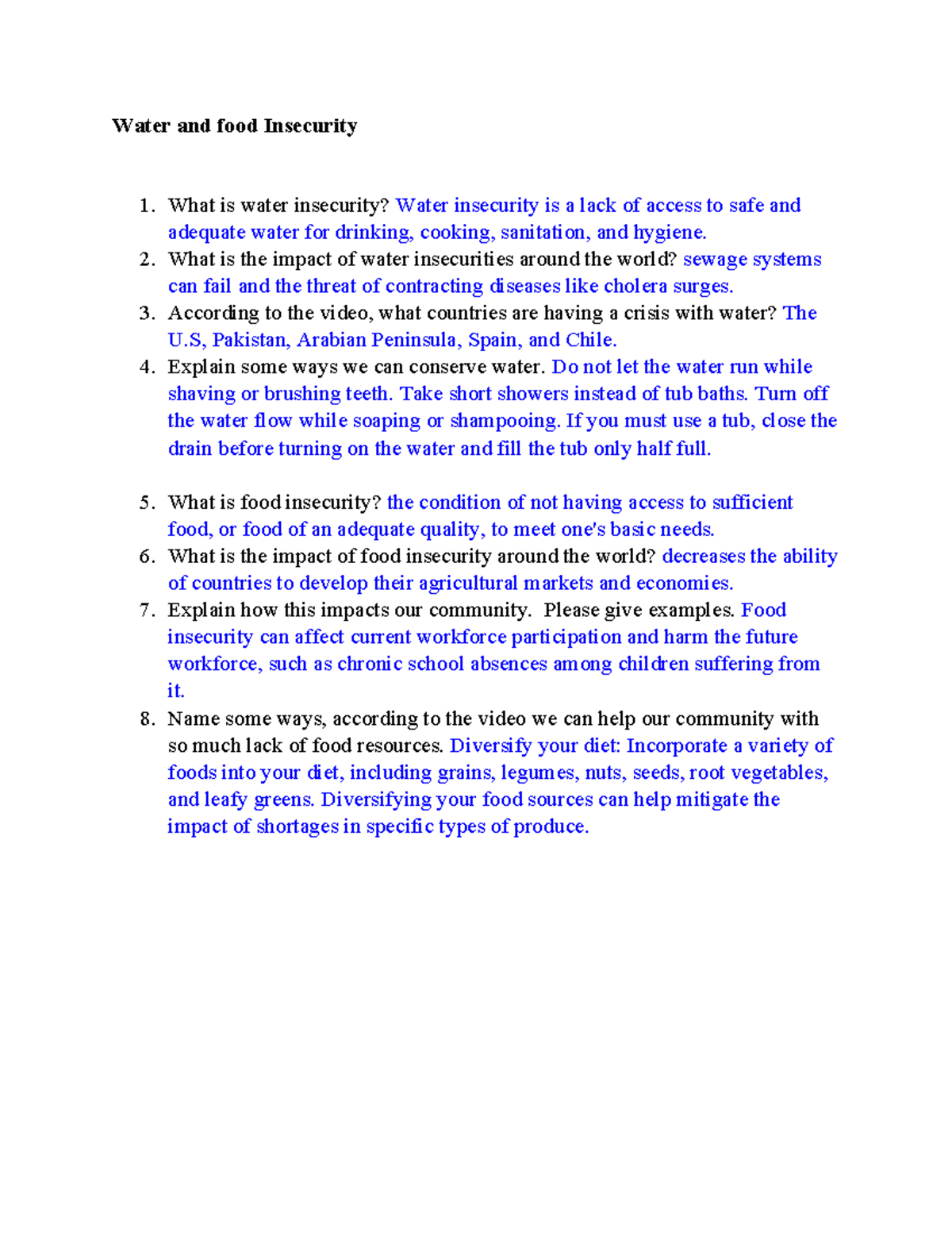 Water and Food Insecurity Overview: Key Issues and Solutions - Studocu