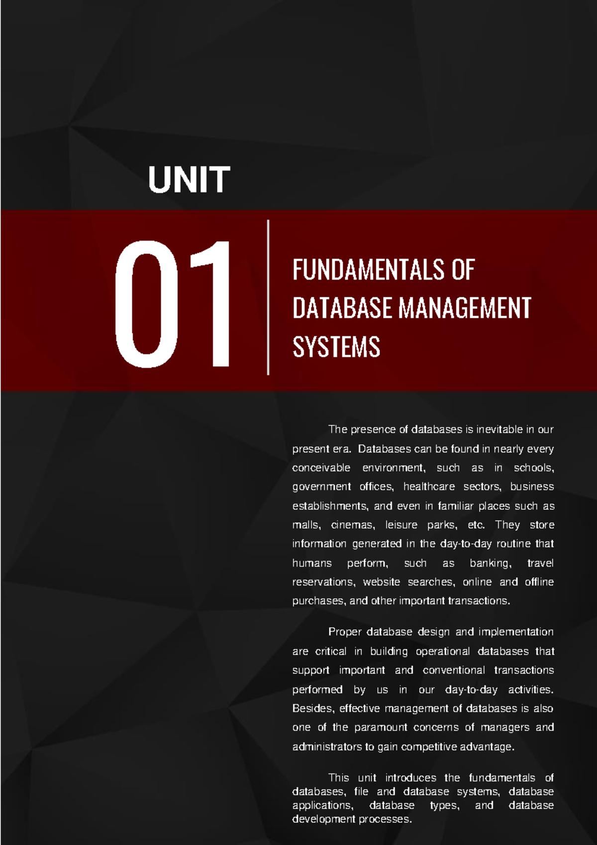 IT 202: Fundamentals of Database Management - Unit 1 Overview - Studocu