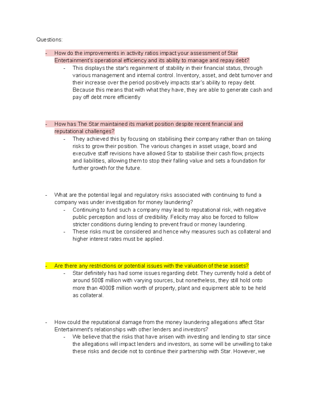 Q5 speech, questions & notes - Questions: - How do the improvements in ...