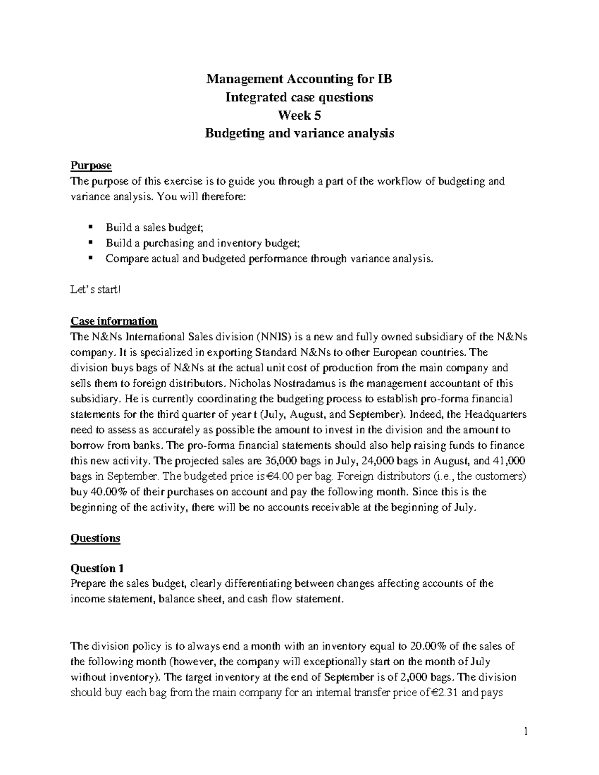 IB 321 - Week 5 Management Accounting: Budgeting & Variance Analysis ...
