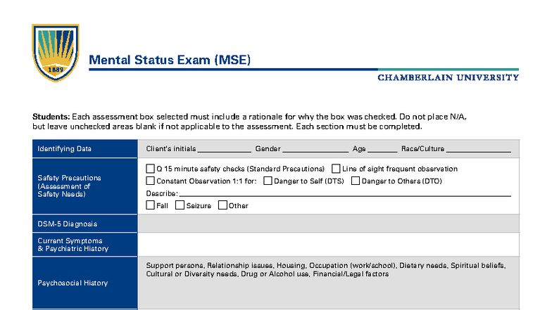Mental Status Exam (MSE) - Clinical Notes and Rationale - Studocu