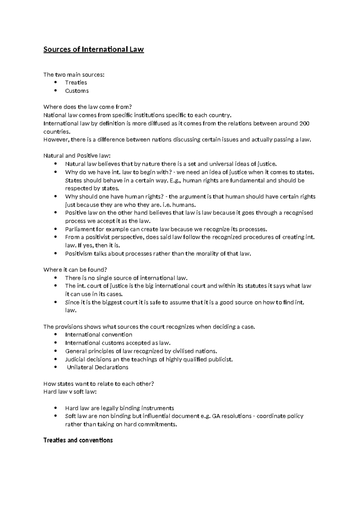 International Law Sources: Lecture Notes on Treaties and Customs - Studocu