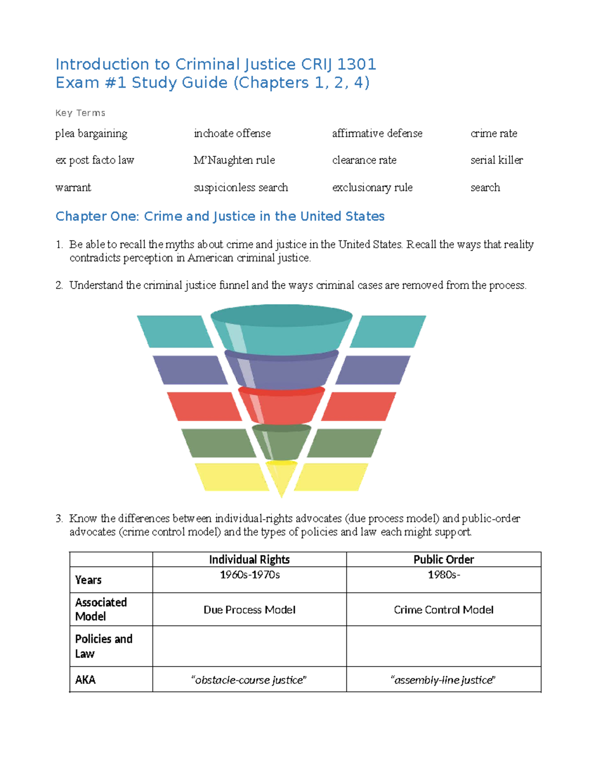 CRIJ 1301 Exam #1 Study Guide: Key Concepts in Criminal Justice - Studocu