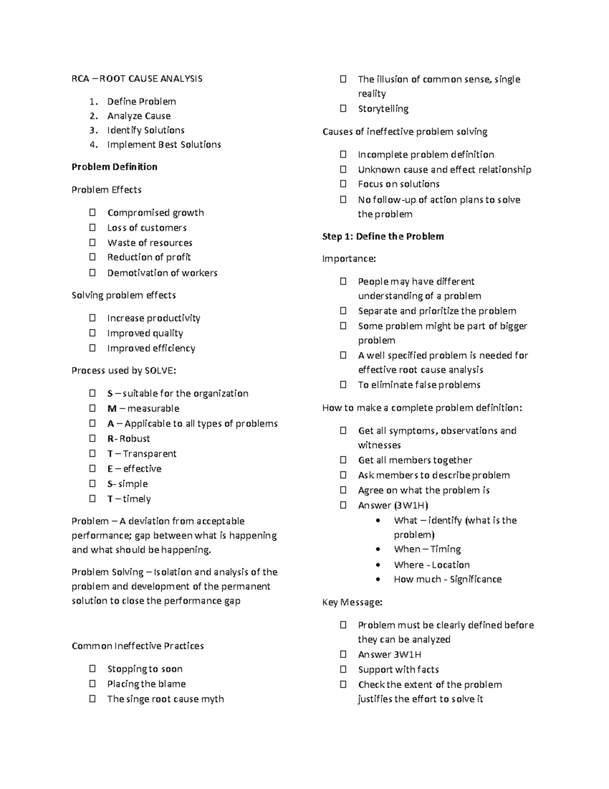 Engineering Management - Root Cause Analysis Lecture Notes (EM-101 ...