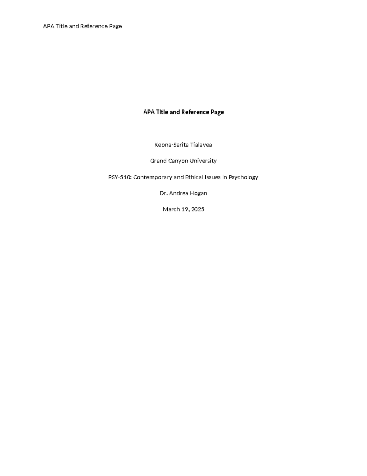 APA Title & Reference Page Guidelines for PSY-510 - Studocu