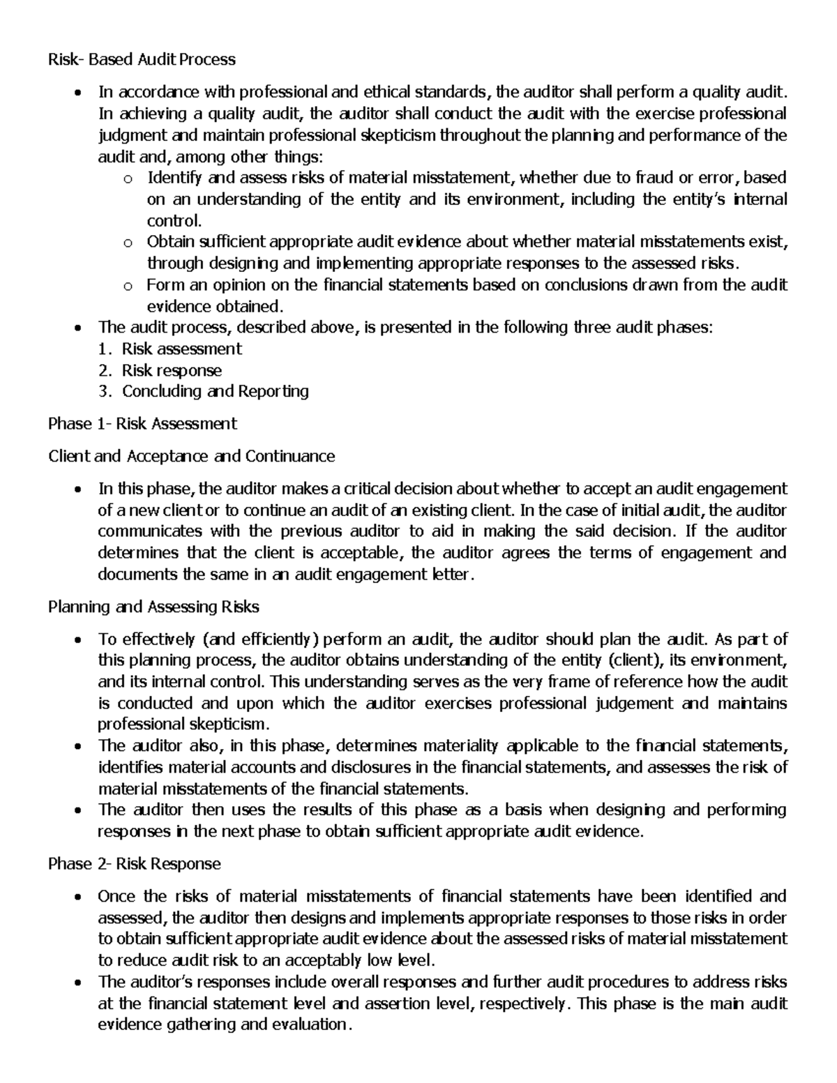 Acctg-403 - Risk-Based Audit Process: Comprehensive Notes - Studocu