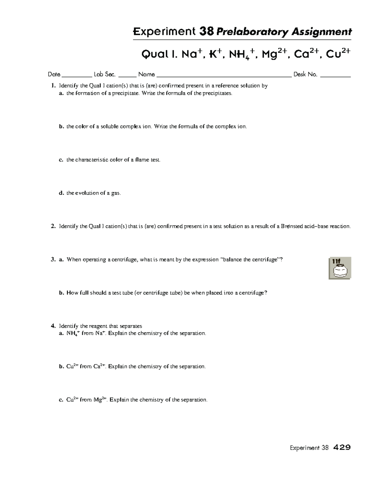 Prelab Assignment for Experiment 38: Qualitative Analysis Techniques ...