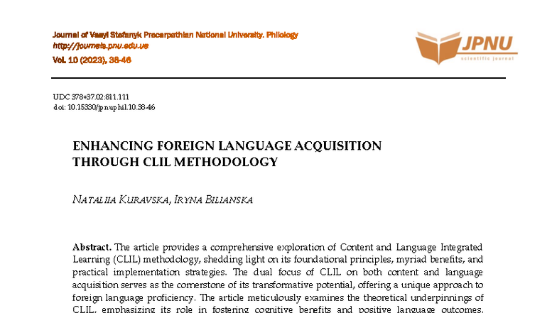 Enhancing Foreign Language Learning via CLIL Methodology (Philology Vol ...