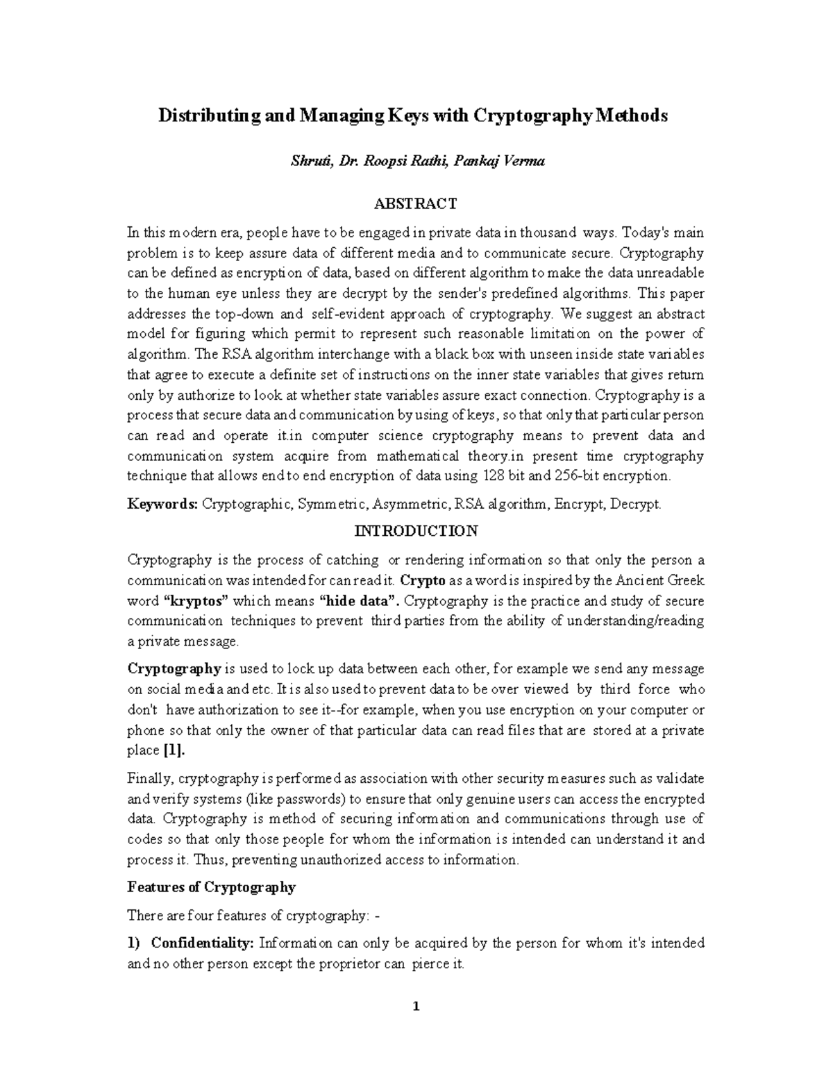 Distributing and managing keys in cryptography methods: IIMT-14-21 ...