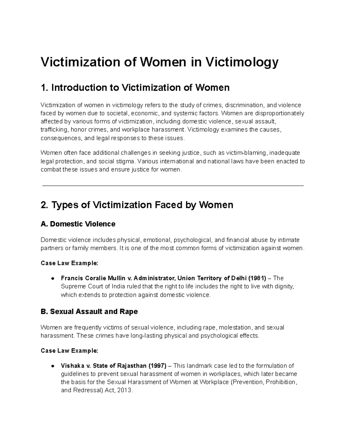 Victimization of Women in Victimology - Introduction to Victimization ...