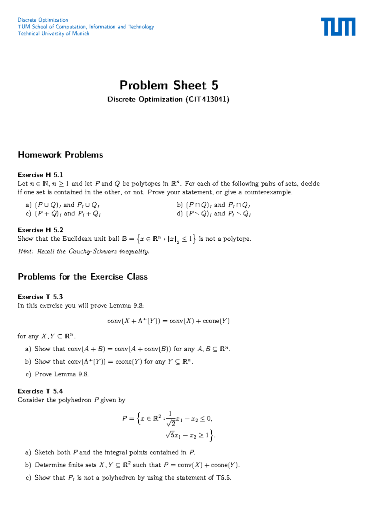 Discrete Optimization Problem Sheet 5 (CIT413041) Exercises and ...