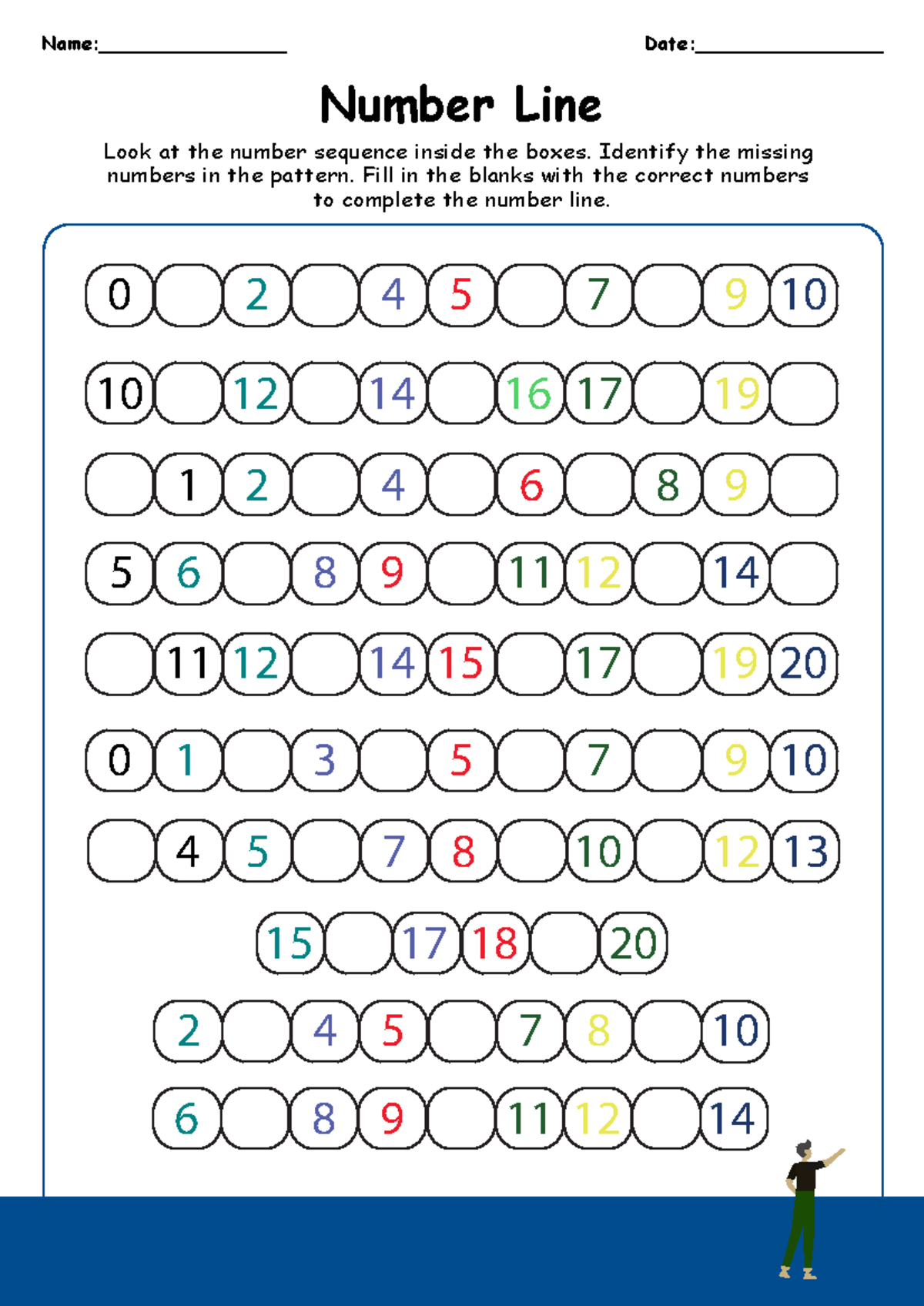 Complete the Number Line - Kindergarten Worksheet - Look at the number ...