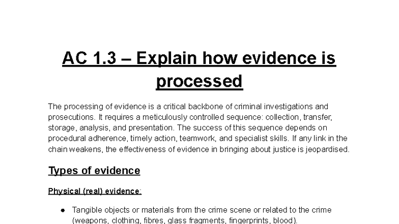 AC 1.3 Evidence Processing in Criminal Investigations - Studocu