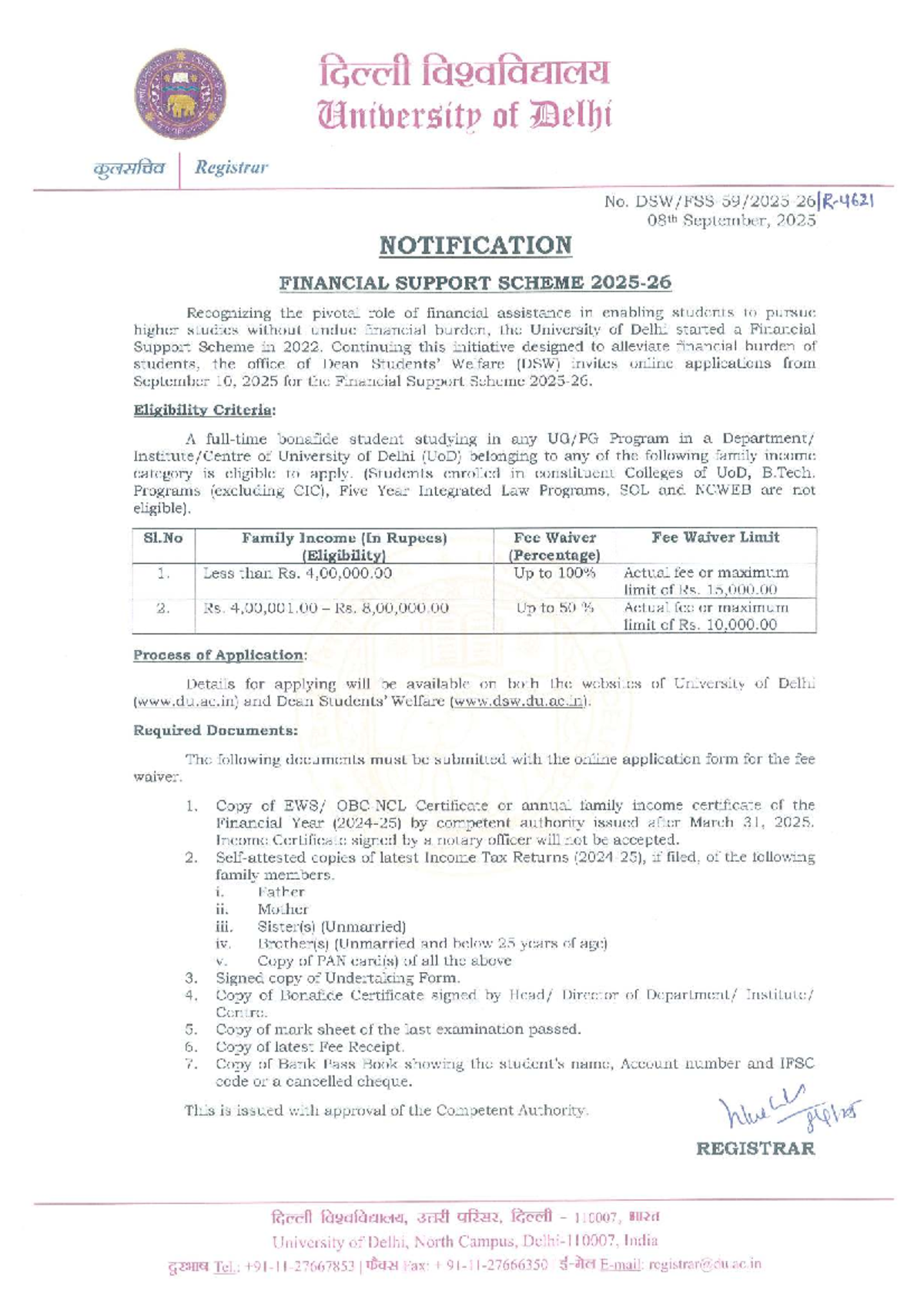 Notification: Financial Support Scheme 2025-26 - UoD - Studocu
