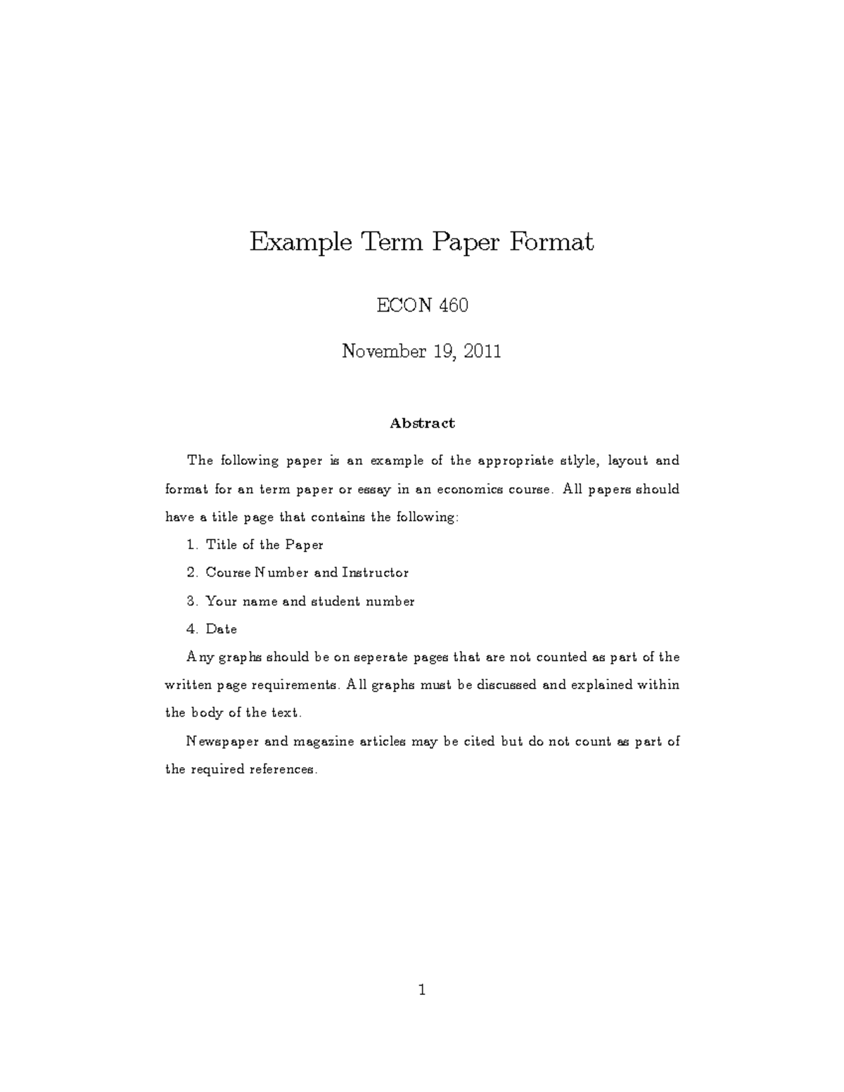 460 TERM Paper Example - Example Term Paper Format ECON 460 November 19 ...