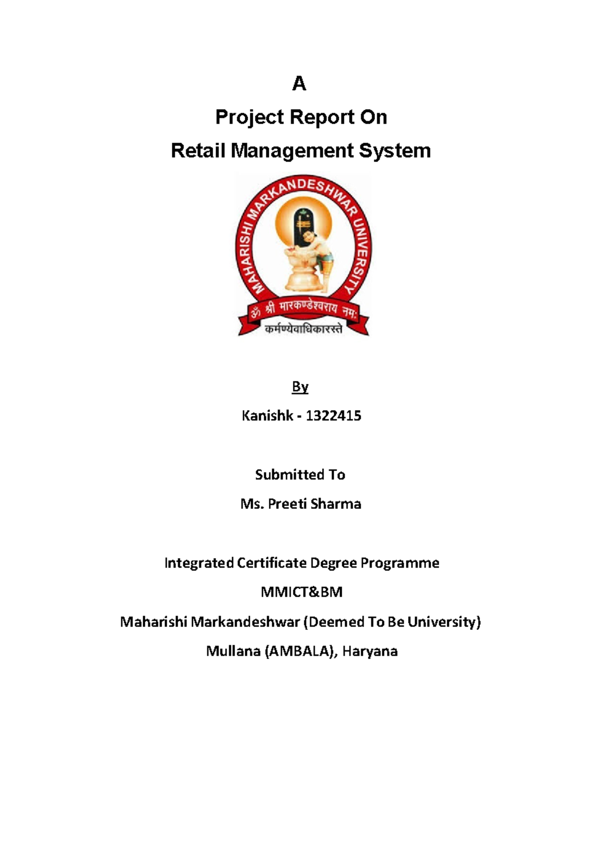 Retail Management System Project Report - MMICT&BM - Studocu