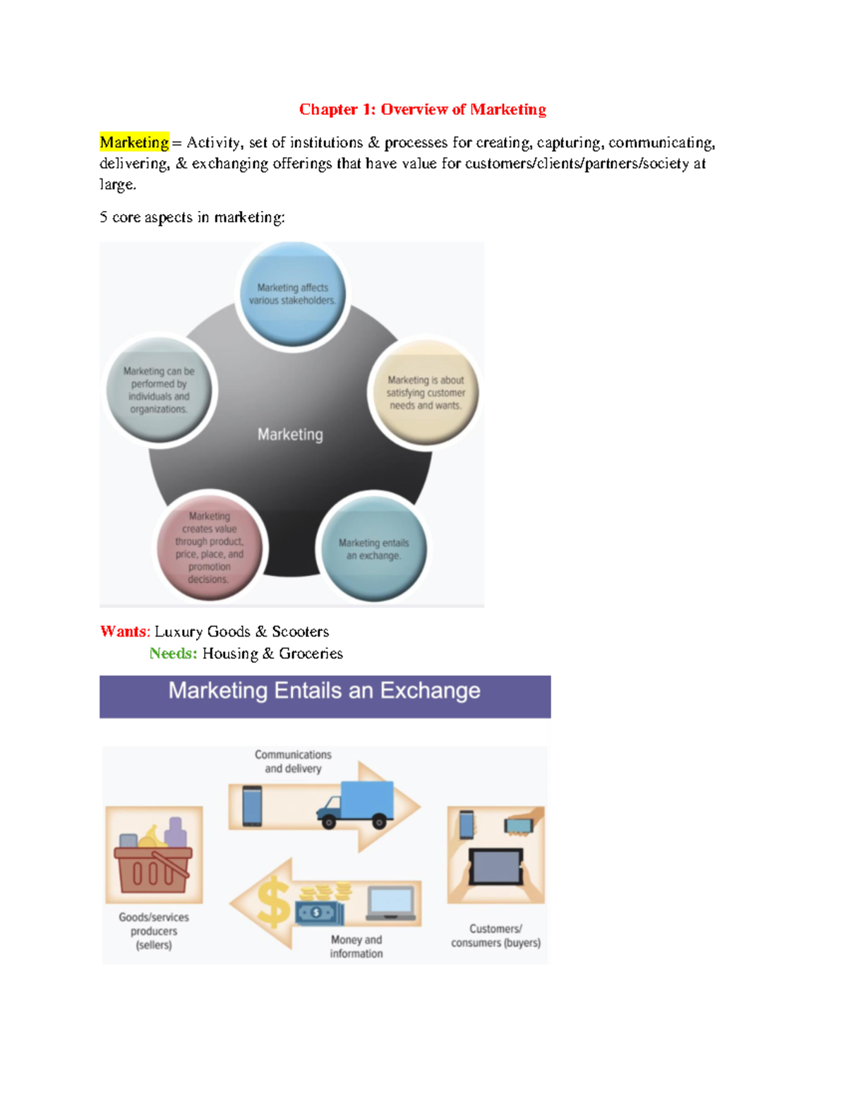MKT 3000 - Midterm 1 Study Notes: Overview of Marketing Concepts - Studocu