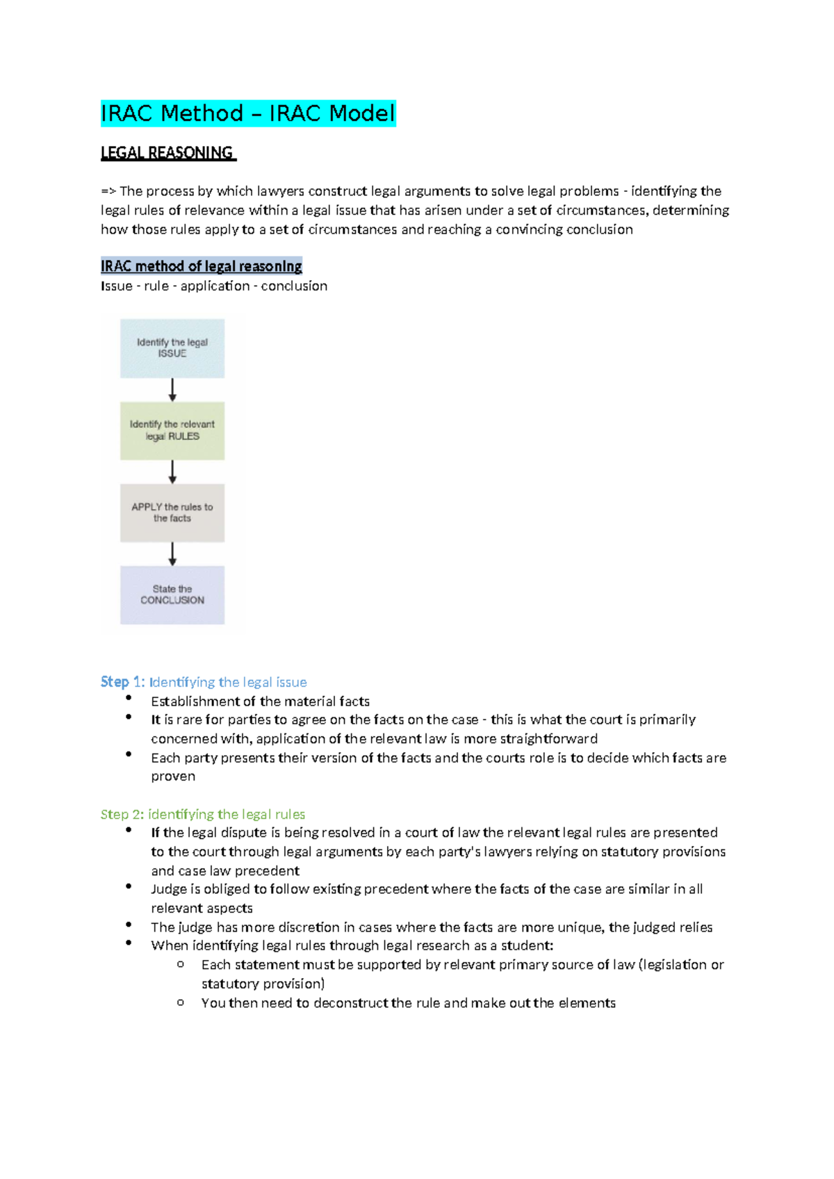 IRAC Method: Breakdown of Legal Reasoning Structure - Studocu