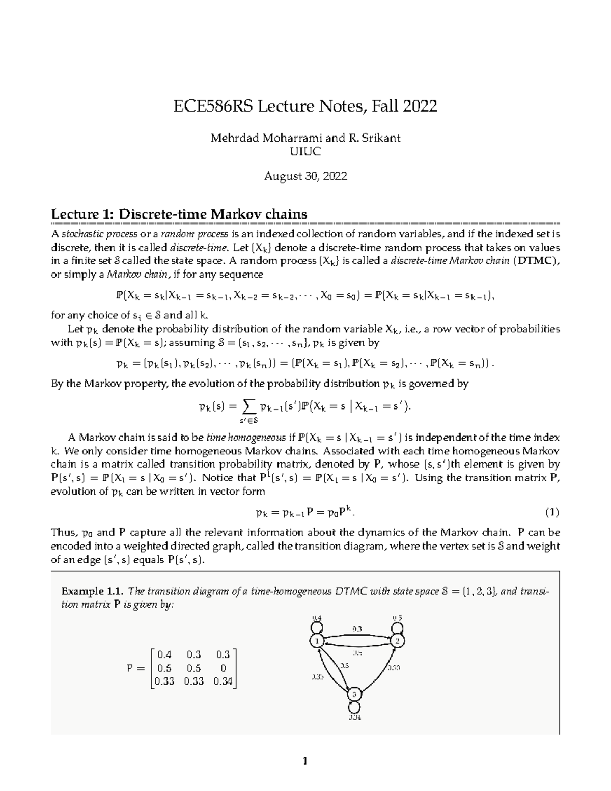 ECE586RS Lecture Notes: Introduction to Markov Chains - Studocu