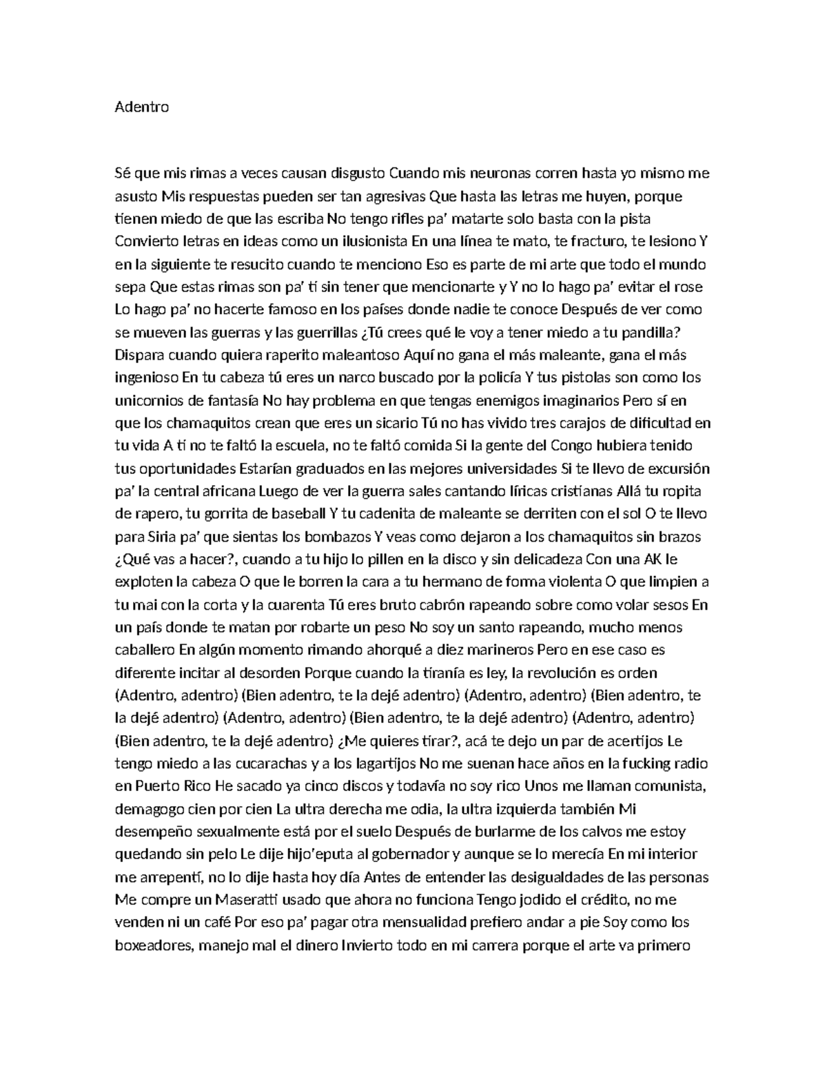 Adentro CA13 - Reflexiones sobre la Vida y el Arte en el Rap - Studocu
