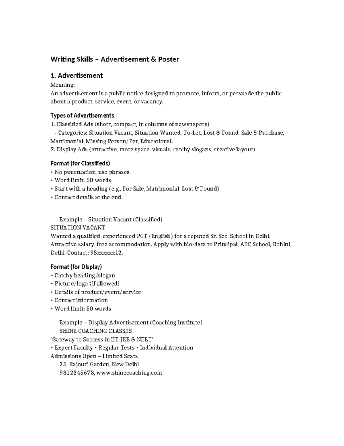 Writing Skills: Advertisement Poster Guide - Studocu