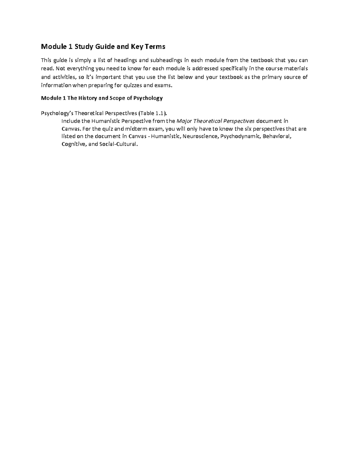 PSY101 Module 1 Study Guide: Key Terms for First Test - Studocu