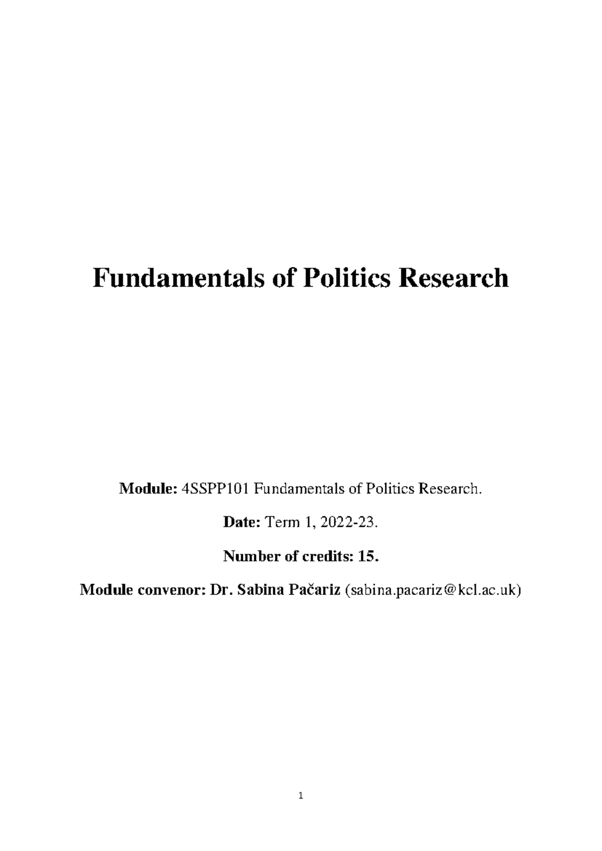 4SSPP101 Fundamentals of Politics Research Module Handbook 2022-23 ...