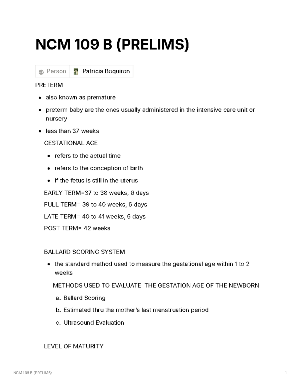 NCM 109 B (PRELIMS) - Comprehensive Guide on Preterm Infants - Studocu