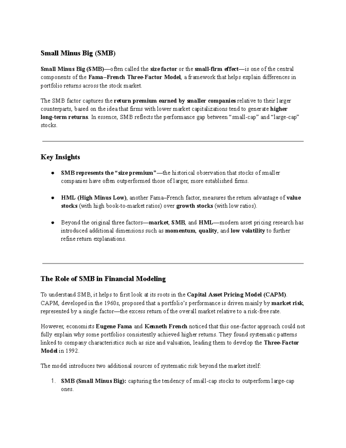 Understanding Small Minus Big (SMB) in Financial Modeling - Studeersnel