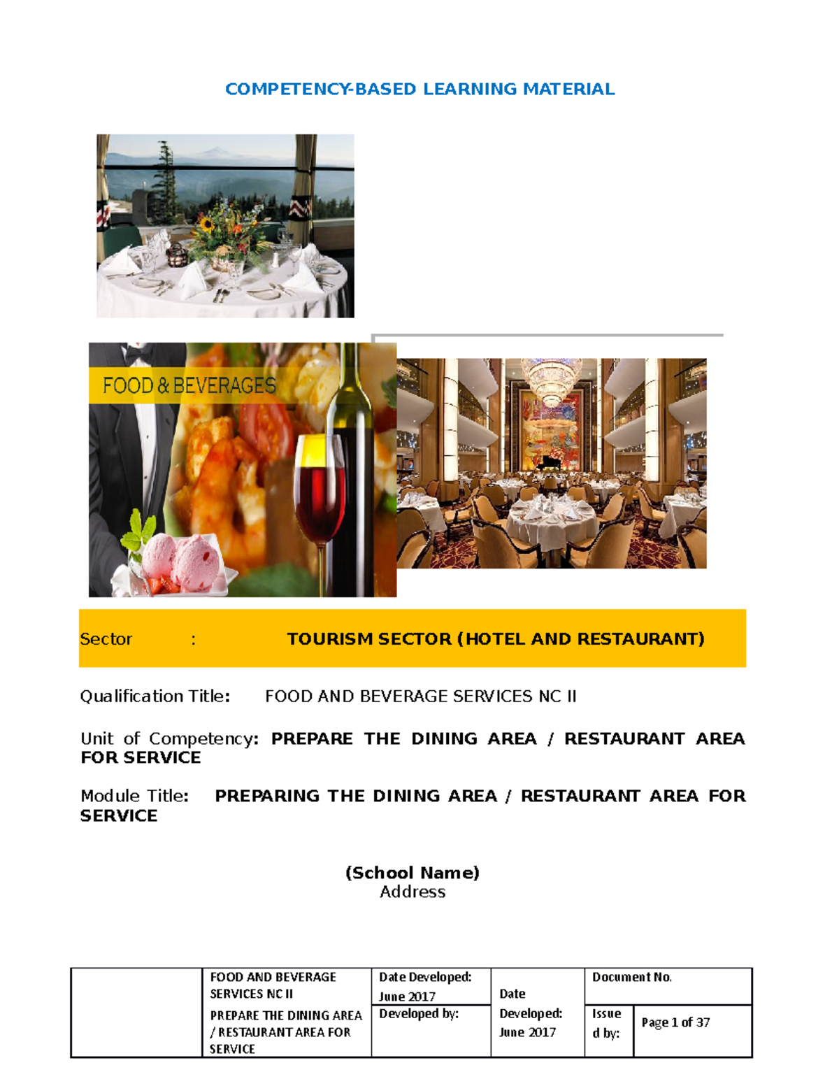 CBLM FBS NC II: Preparing the Dining Area for Service Module - Document Preview