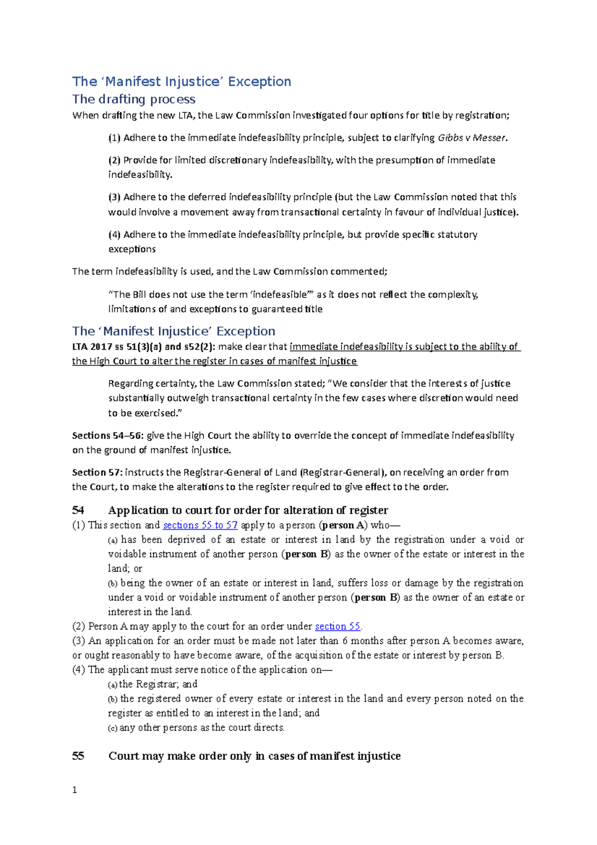 Manifest Injustice in Property Law - Summary of LTA 2017 Provisions ...
