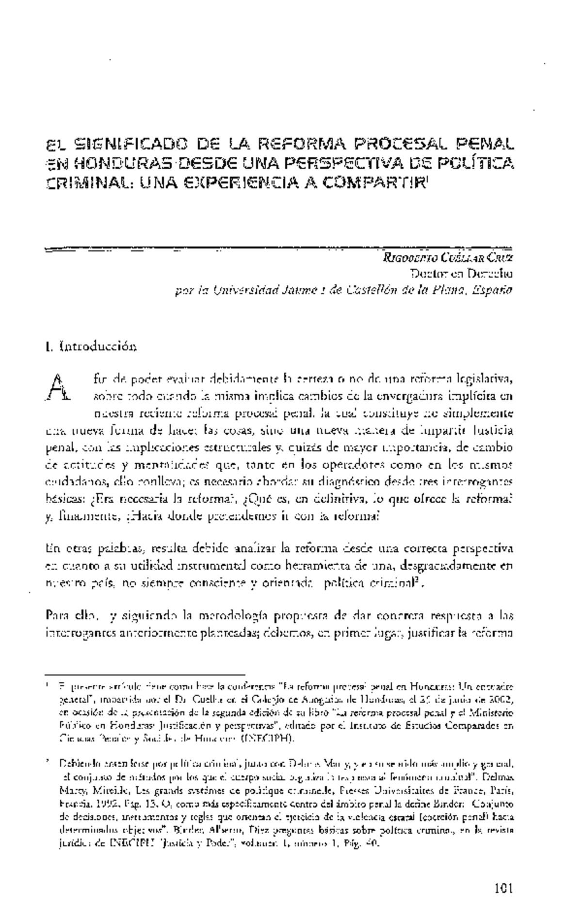EL SIGNIFICADO DE LA REFORMA PROCESAL PENAL EN HONDURAS: ANÁLISIS Y ...
