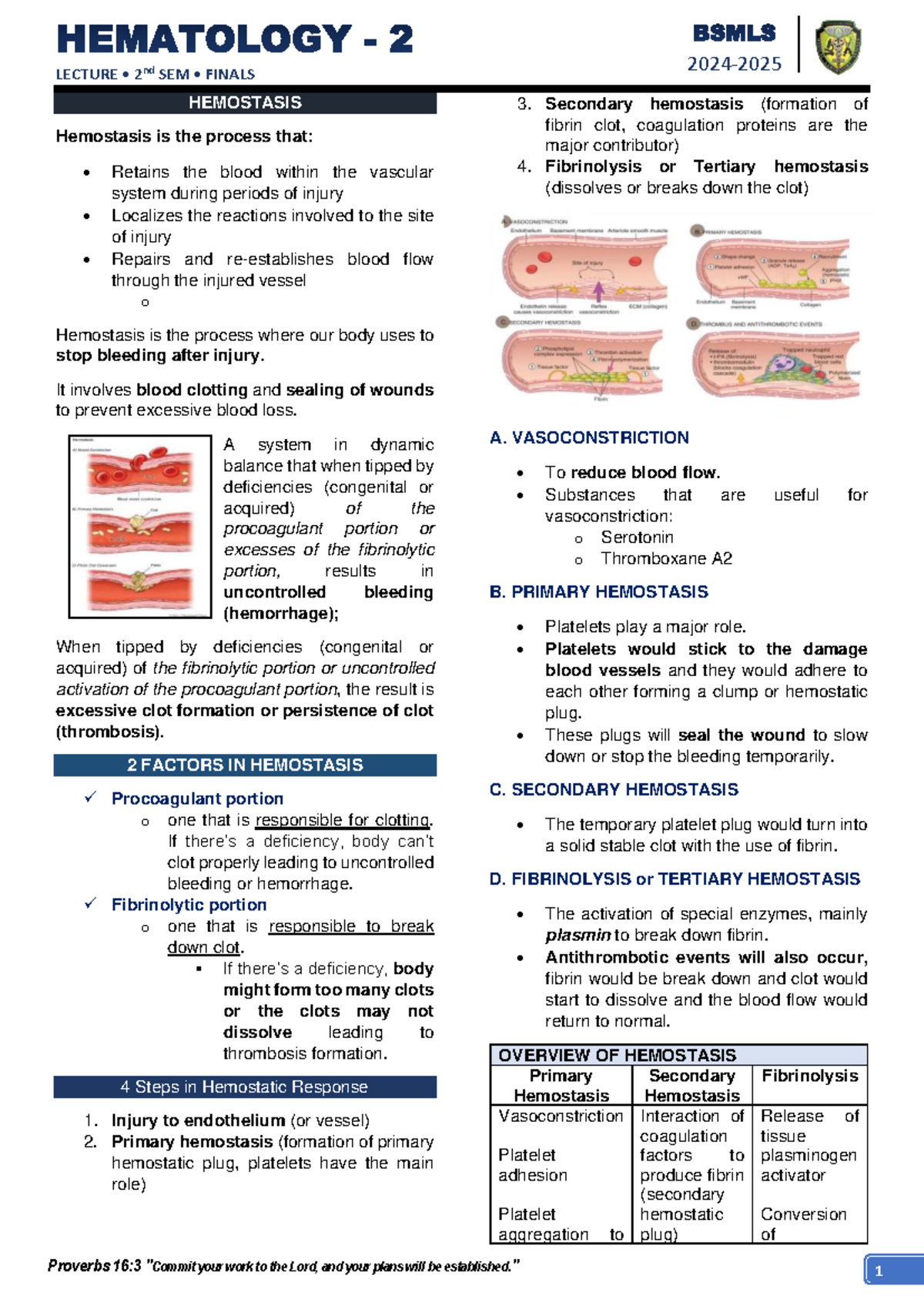 HEMA2 - Final Exam Lecture Notes on Hemostasis and Coagulation - Studocu