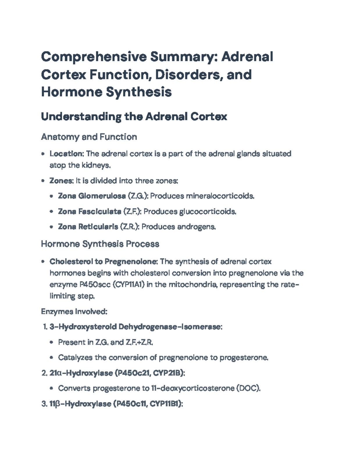 Adrenal Cortex Function, Disorders, and Hormone Synthesis: A Summary ...