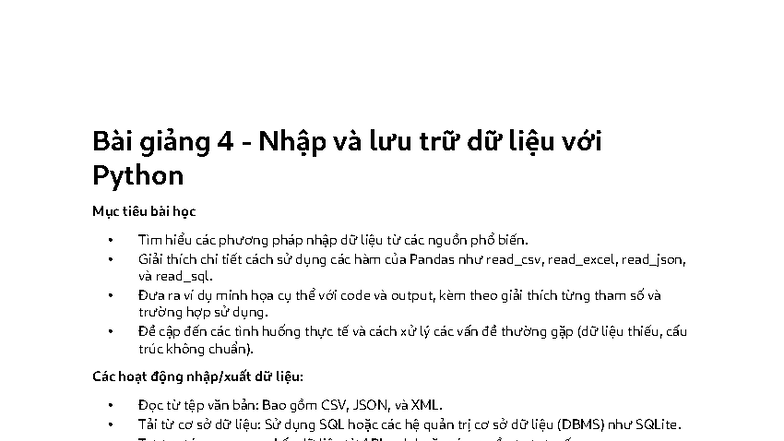 Vertopal - jkl; - Bài giảng 4 - Nhập và lưu trữ dữ liệu với Python Mục ...