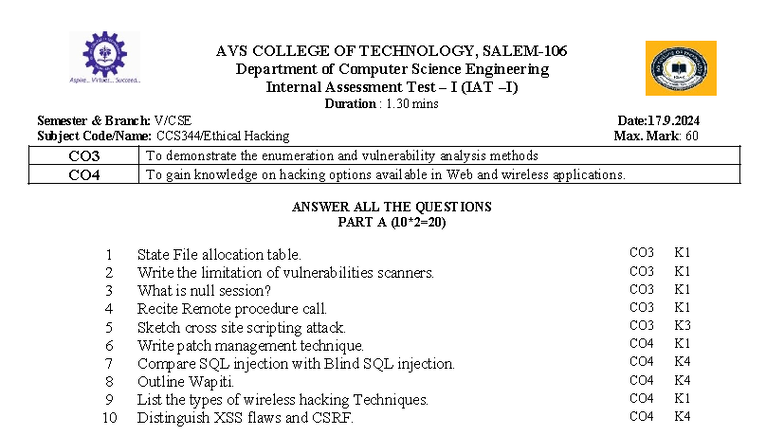IAT II EH - Hacking Internal Assessment Test Questions - Studocu