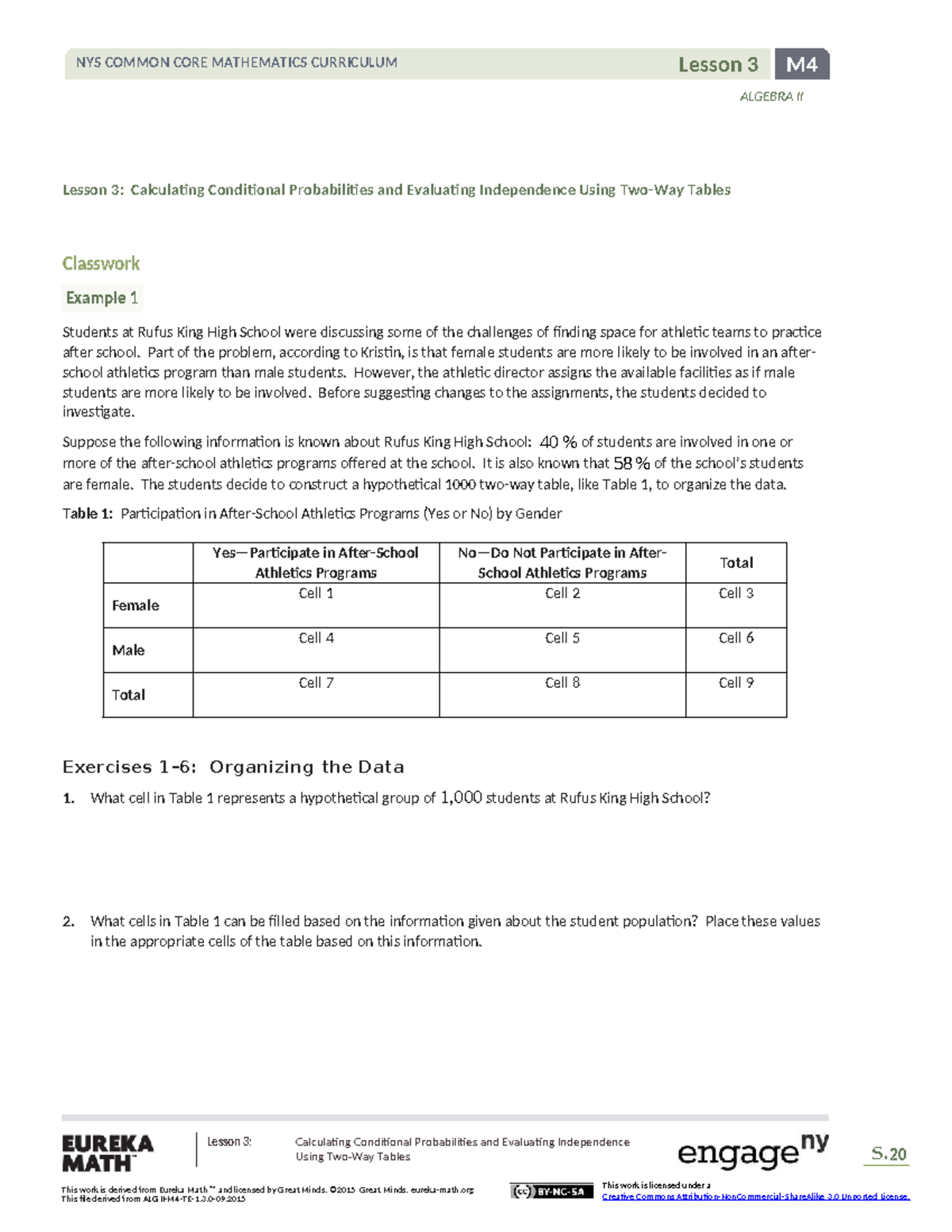 Lesson 3: Conditional Probabilities & Independence in Algebra II M4 ...