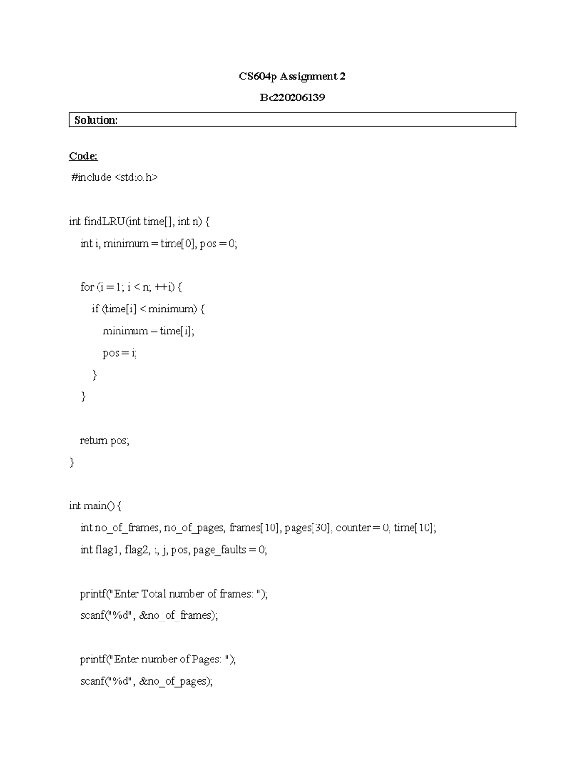CS604p Assignment 2 - Hello - CS604p Assignment 2 Bc Solution: Code: # ...