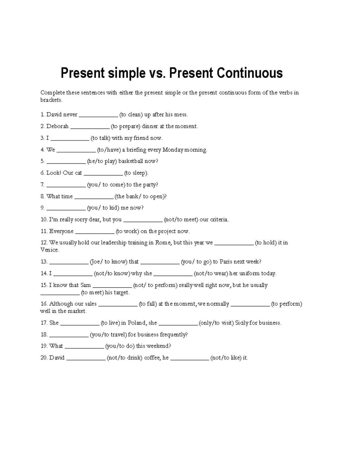 Present Simple vs. Present Continuous: Exercises and Examples - Studocu