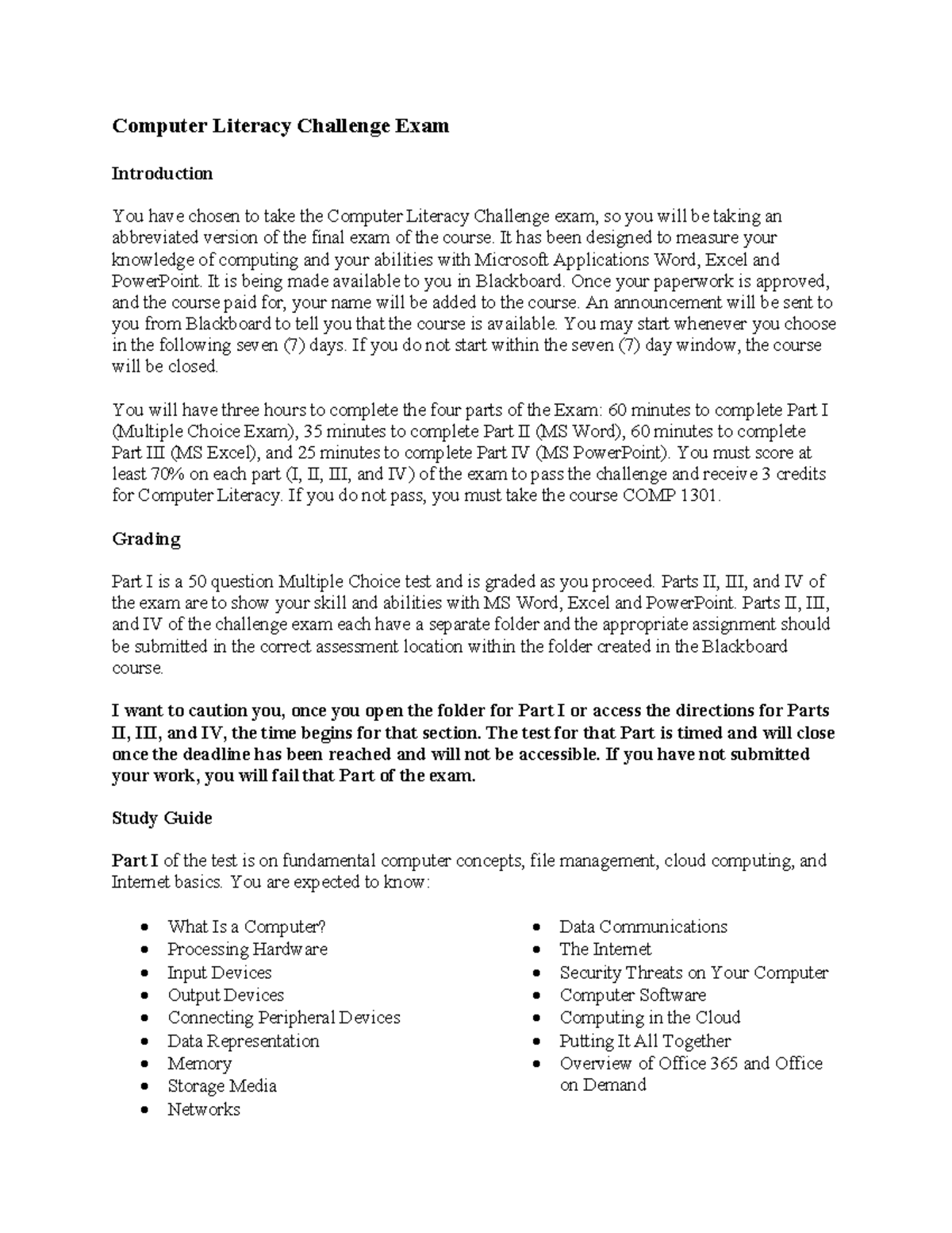 COMP 1301 - Computer Literacy Challenge Exam Study Guide - Studocu