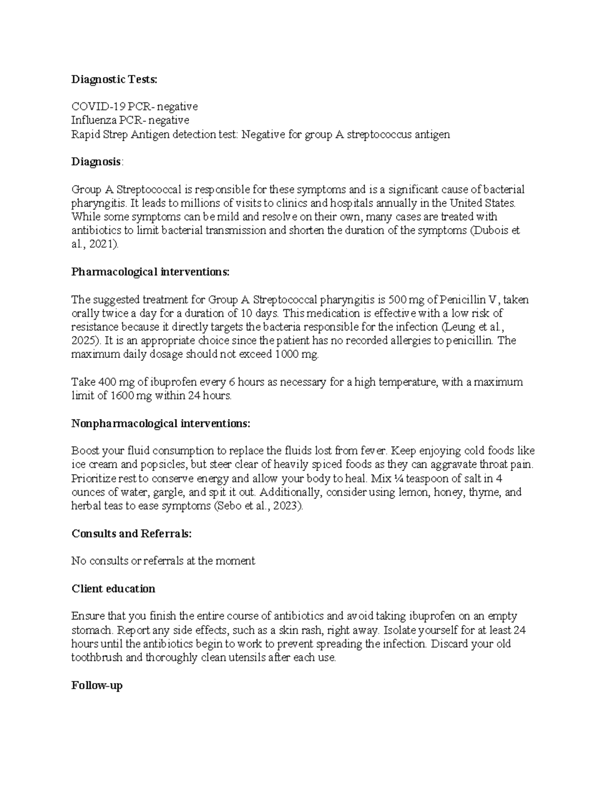 Diagnostic Plan for Group A Streptococcal Pharyngitis: Rebecca Fields ...
