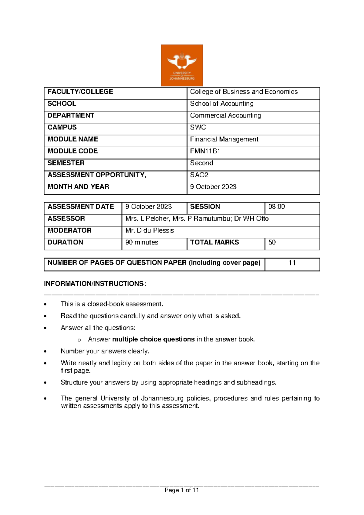 FMN11B1 SAO2 2023 Financial Management Assessment - Studocu