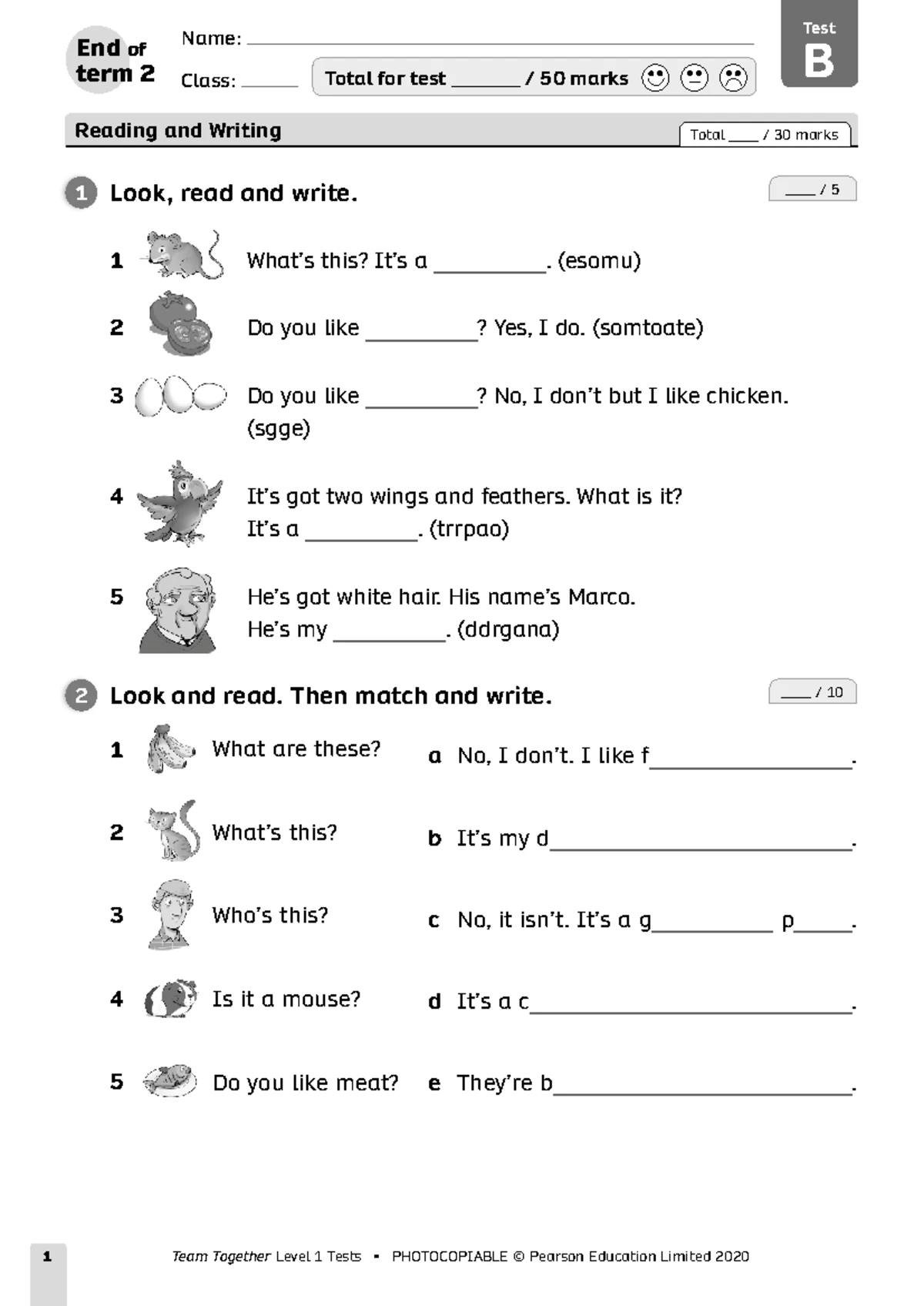 TT1 Reading & Writing 1 EOT 3B Test - Look, Read, Write - Studocu