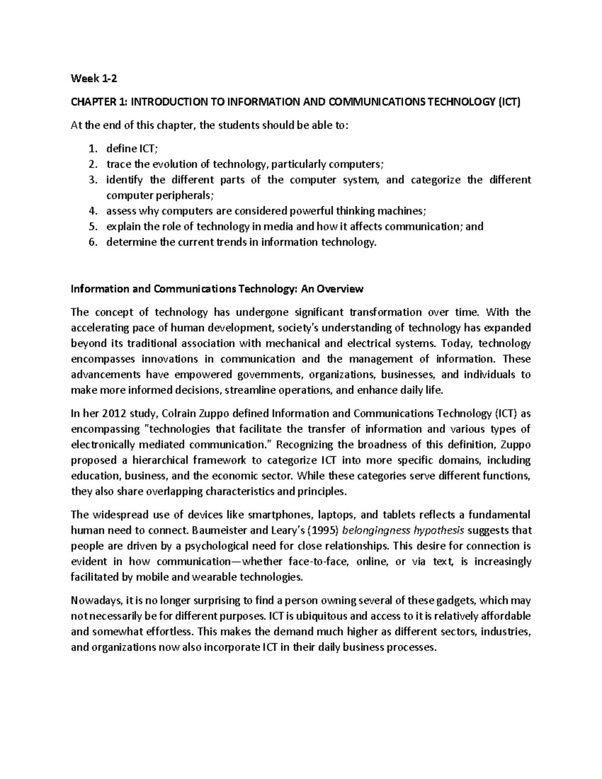 Week 1-2: Chapter 1 - Introduction to ICT: History, Evolution, and ...