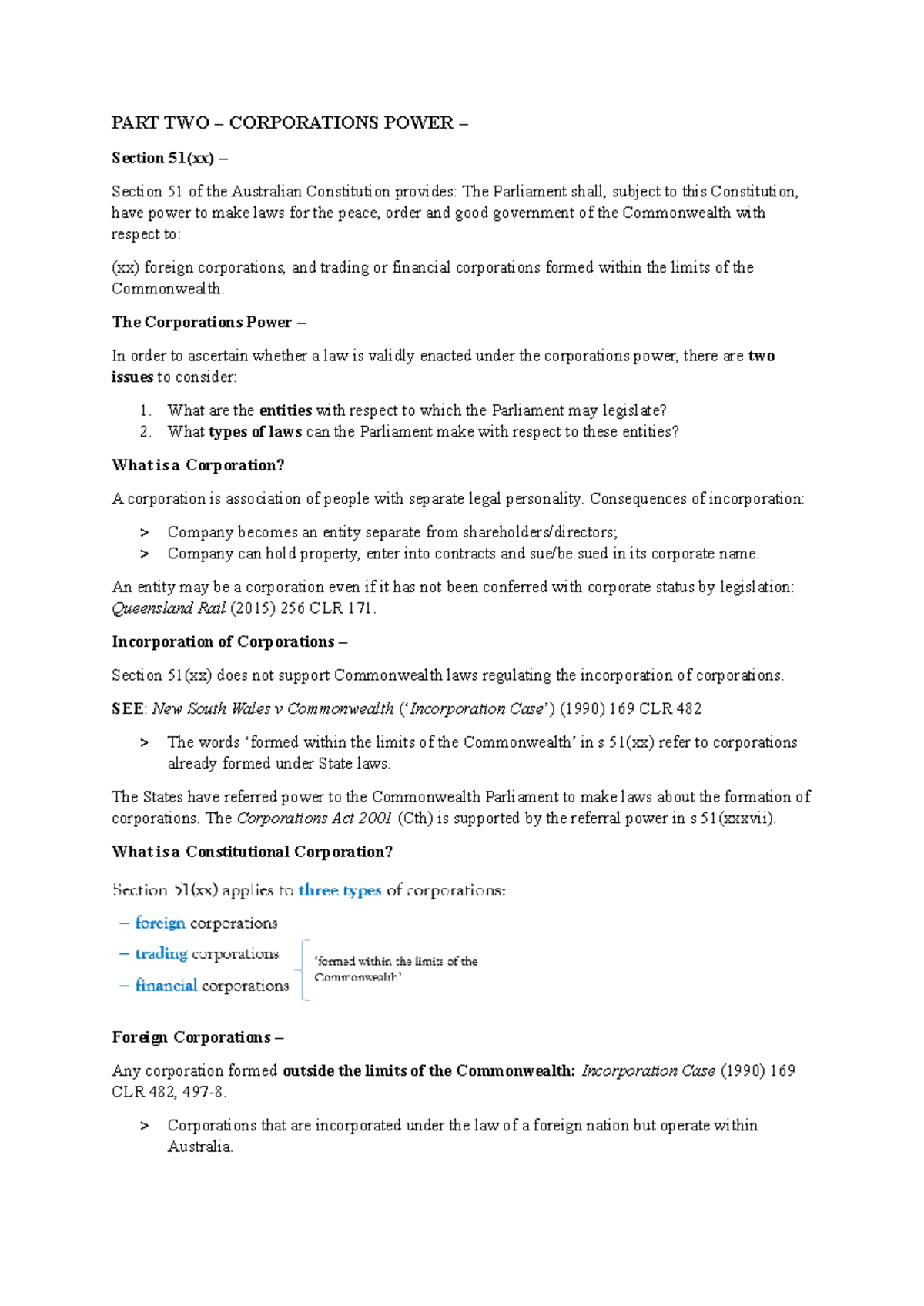 Section 51(xx) Corporations Power: Key Notes & Summary - Studocu