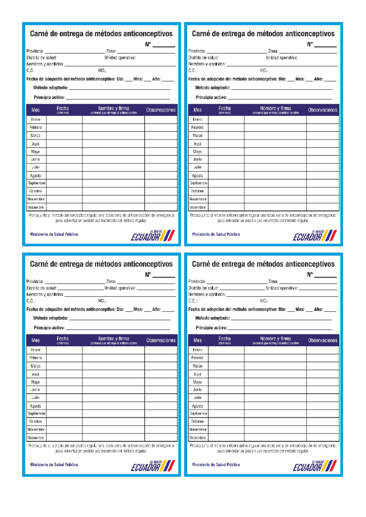 Formato Carnet CEMA - Entrega de Métodos Anticonceptivos - Document Preview