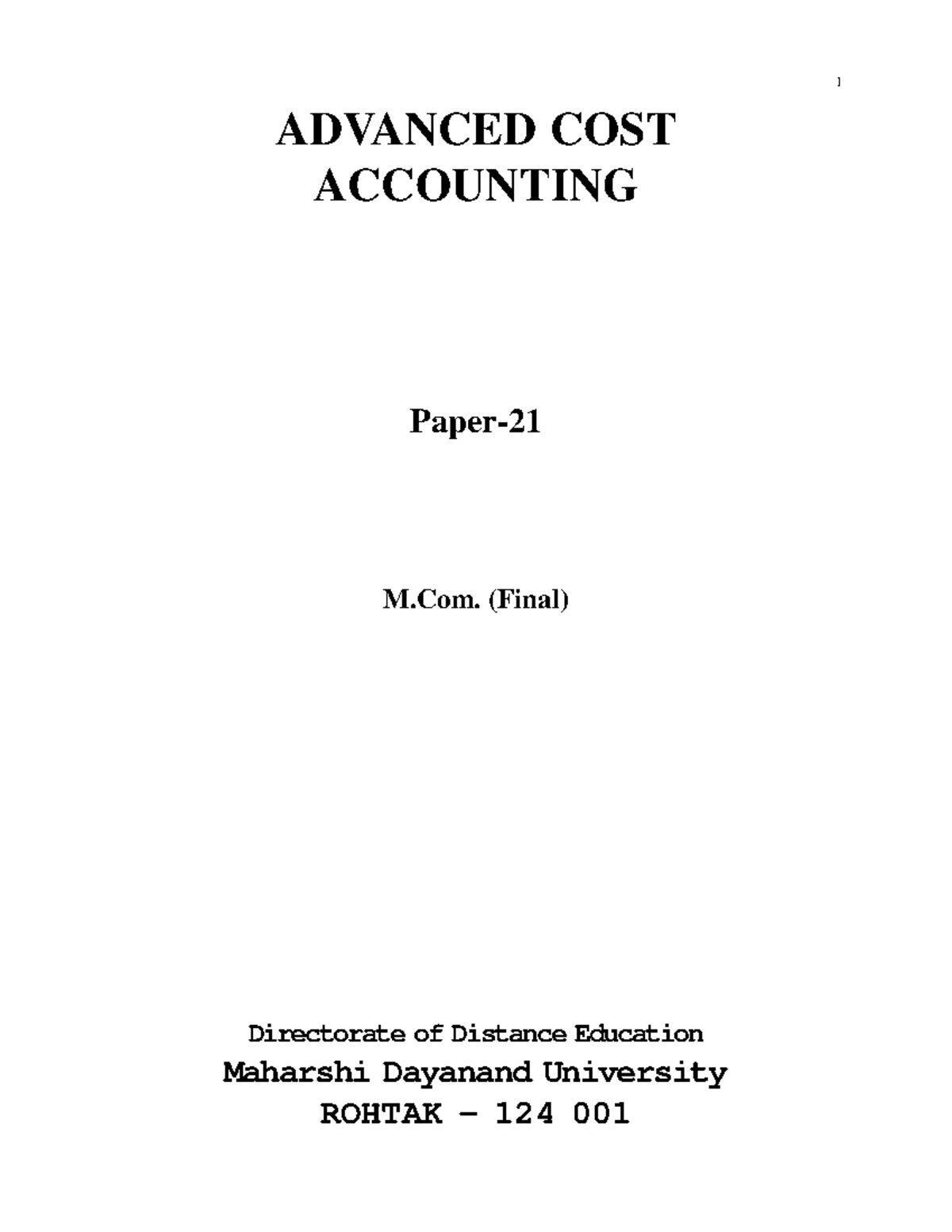 Advanced Cost Accounting - M.Com. Final Exam Notes - Studocu