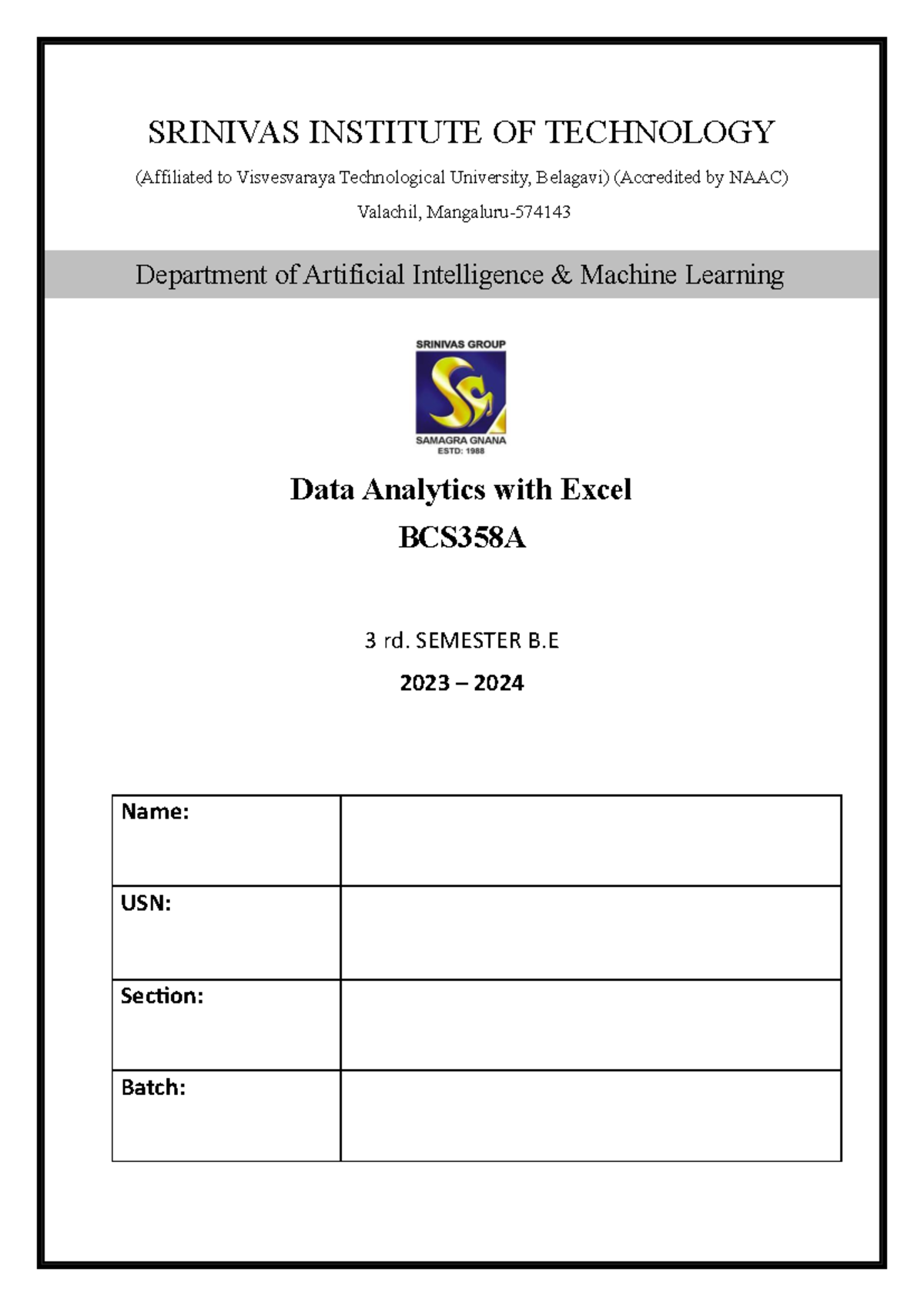 Data Analytics with Excel - BCS358A 3rd Sem. Final Exam Notes - Studocu