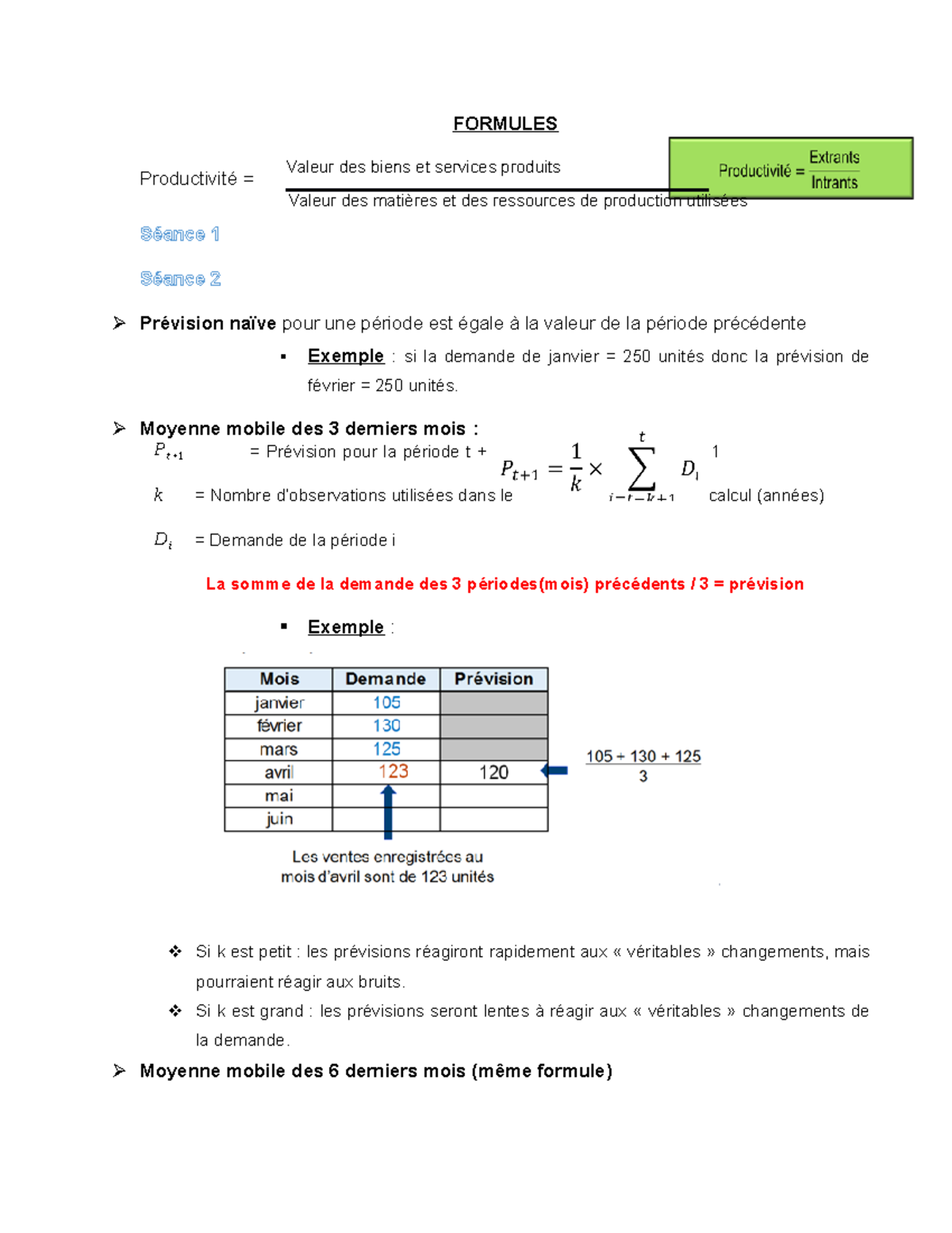 Formules GOP - FORMULES Productivité = Valeur des biens et services ...