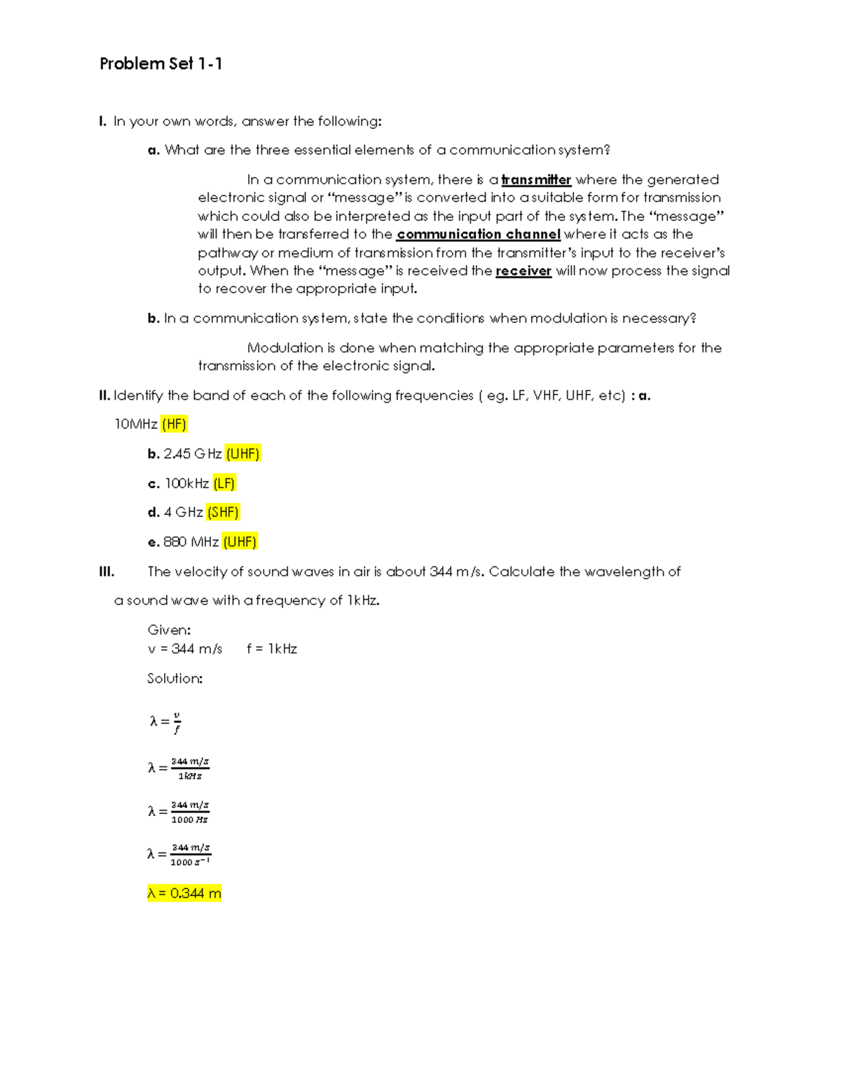 Problem SET 1 1 - Principles of Communication - PangSU - Studocu